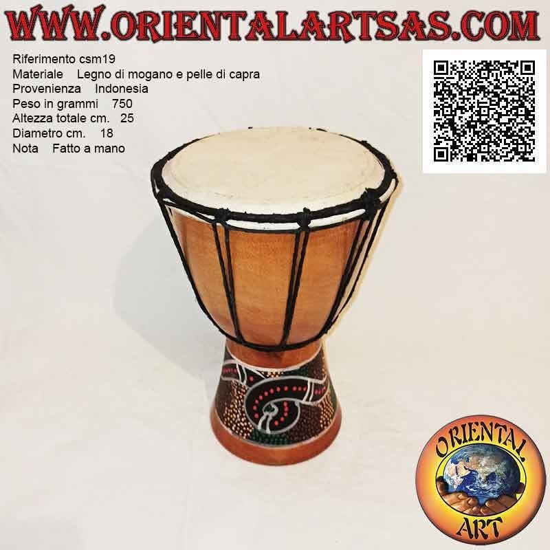 Bongo djembé "mosaico serpiente decoración" 25 cm, color claro, en madera de caoba y piel de cabra