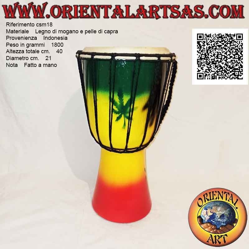 Bongo djembé "Jamaica Bob Marley decoration" 40 cm, hand painted, in mahogany wood and goatskin