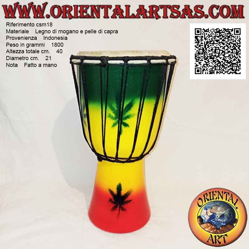 Bongo djembé "decorazione Jamaica Bob Marley" da 40 cm, dipinto a mano, in legno di mogano e pelle di capra