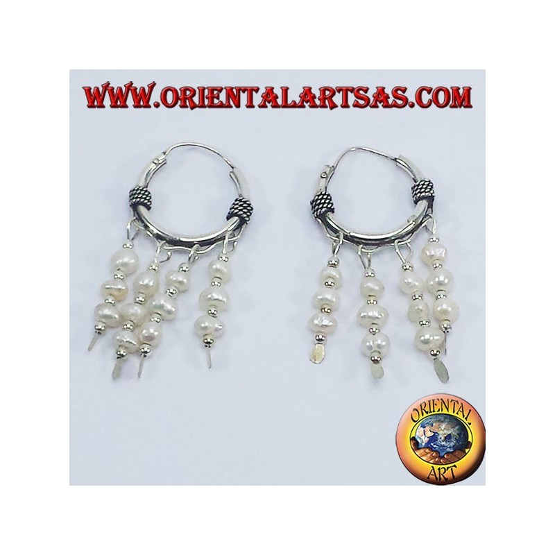 silver hoop earrings with freshwater pearls