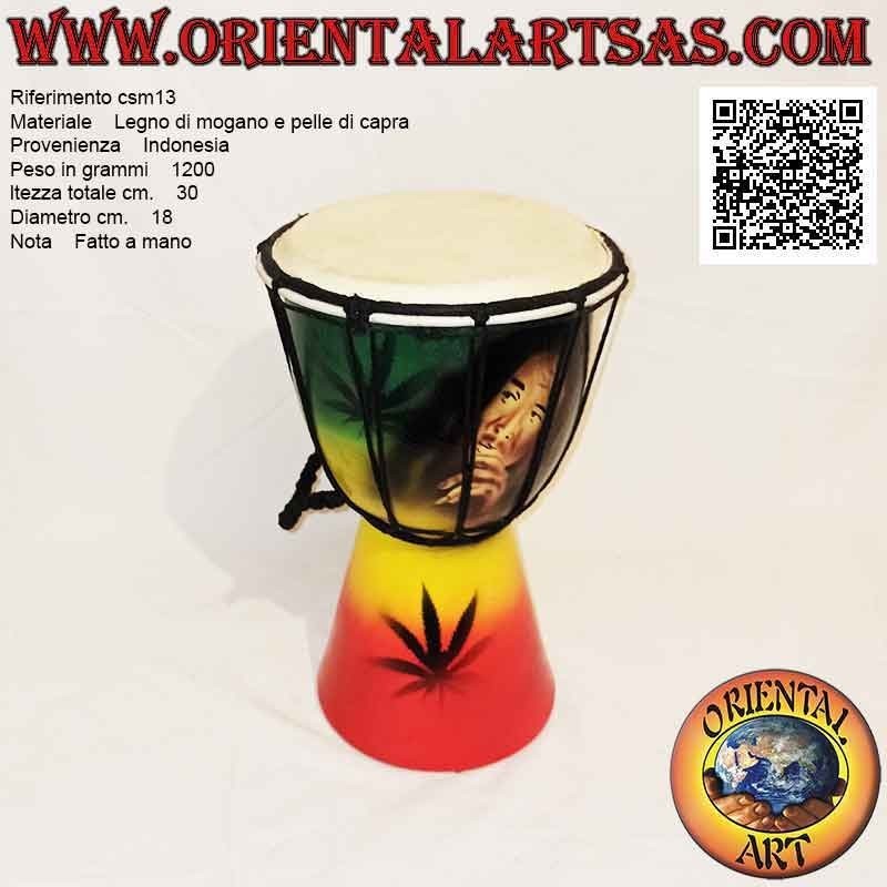 Bongo djembé de 30 cm "Decoración Jamaica", pintado a mano, en madera de caoba y piel de cabra (4)