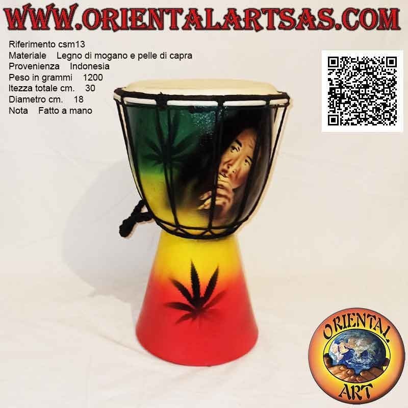Bongo djembé "Jamaica decoration" 30 cm, hand painted, in mahogany wood and goat skin (4)