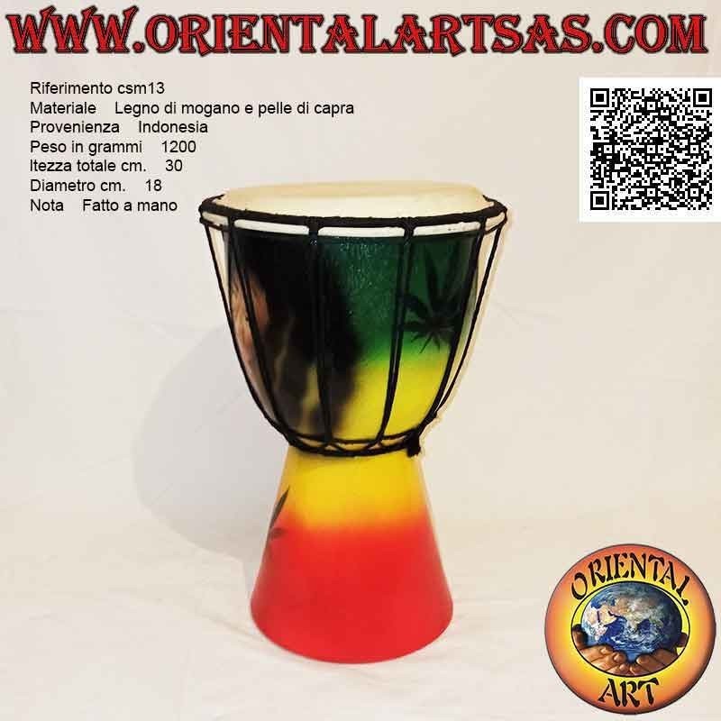 Bongo djembé "Jamaica decoration" 30 cm, hand painted, in mahogany wood and goat skin (4)
