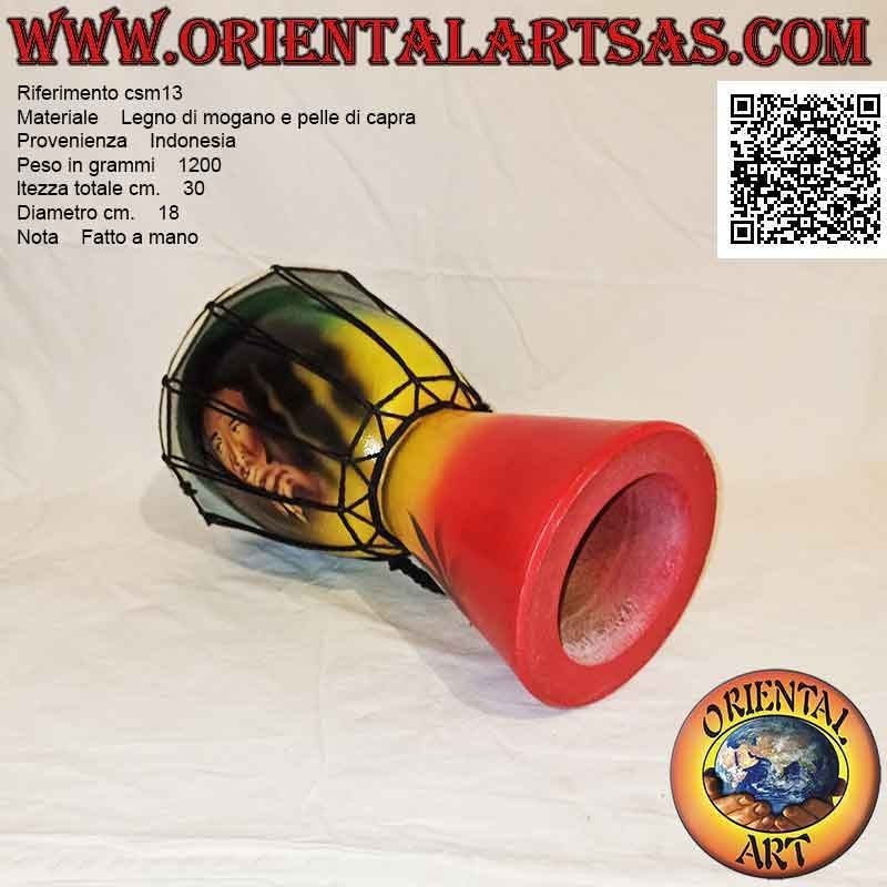 Bongo djembé "Jamaica decoration" 30 cm, hand painted, in mahogany wood and goat skin (4)
