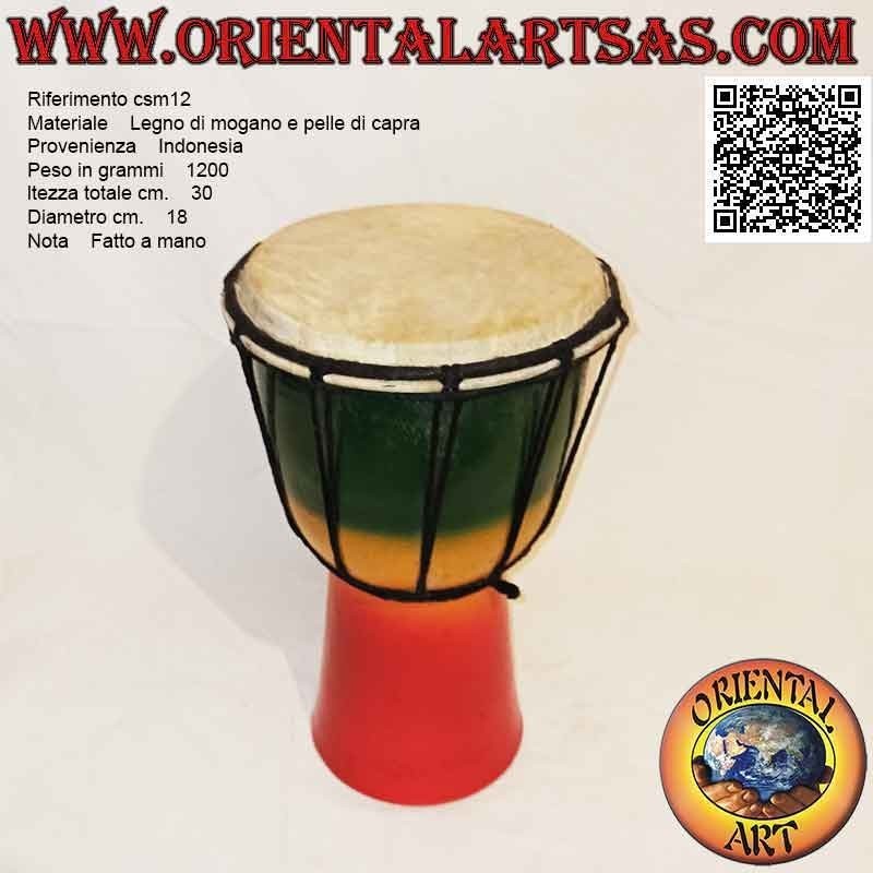 Bongo djembé "decorazione Jamaica" da 30 cm, dipinto a mano, in legno di mogano e pelle di capra (3)