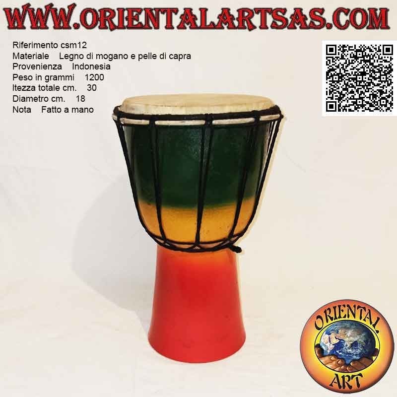 Bongo djembé "décor Jamaïque" 30 cm, peint à la main, en bois d'acajou et cuir de chèvre (3)