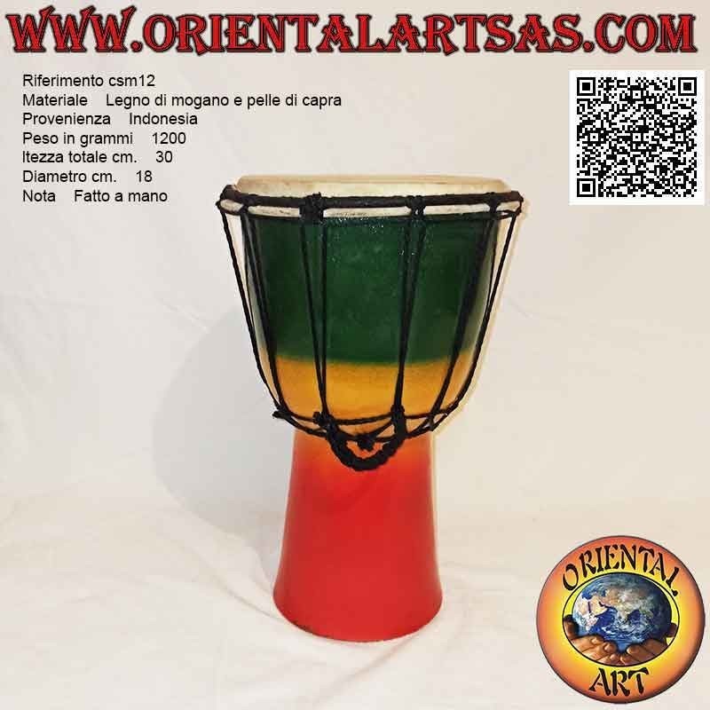 Bongo djembé "decorazione Jamaica" da 30 cm, dipinto a mano, in legno di mogano e pelle di capra (3)
