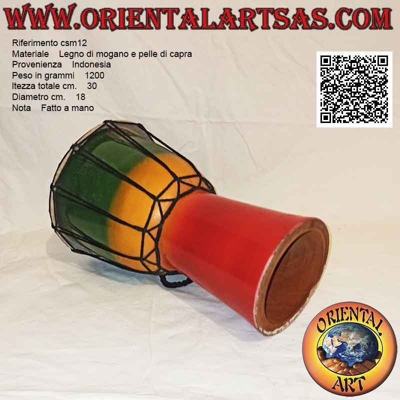 Bongo djembé "decorazione Jamaica" da 30 cm, dipinto a mano, in legno di mogano e pelle di capra (3)