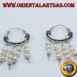 silver hoop earrings with freshwater pearls