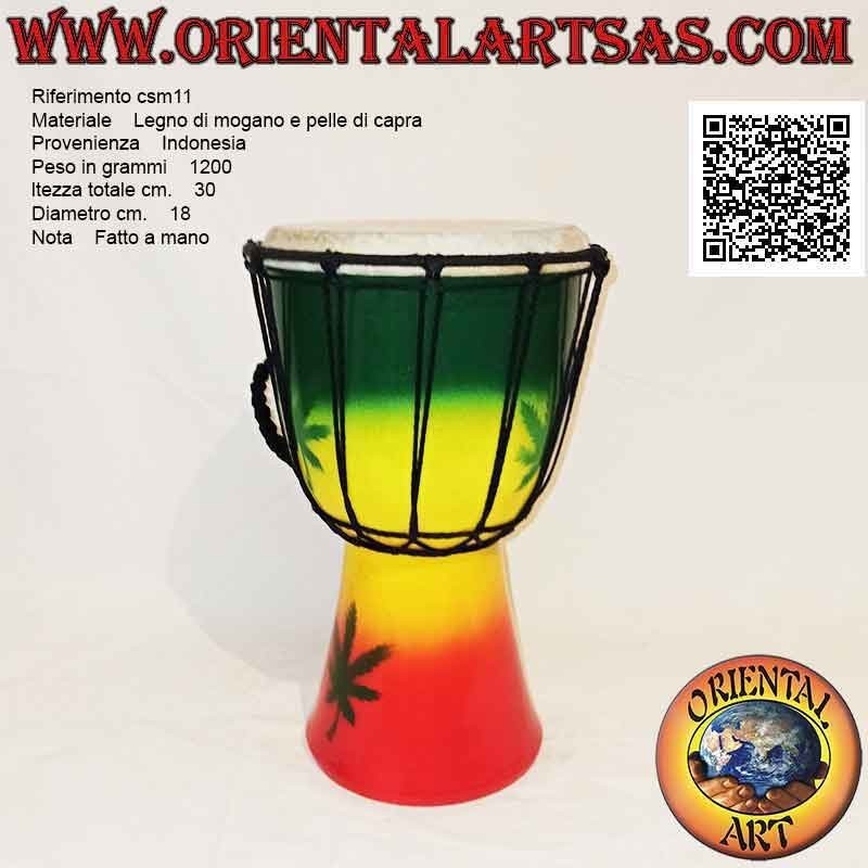 Bongo djembé "decorazione Jamaica" da 30 cm, dipinto a mano, in legno di mogano e pelle di capra (2)