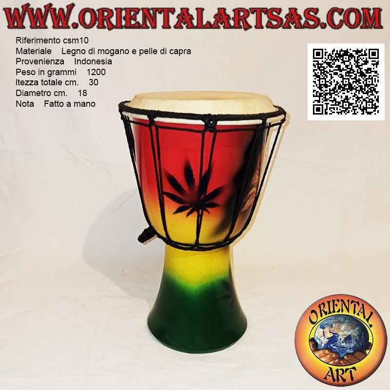 Bongo djembé "decorazione Jamaica" da 30 cm, dipinto a mano, in legno di mogano e pelle di capra (1)
