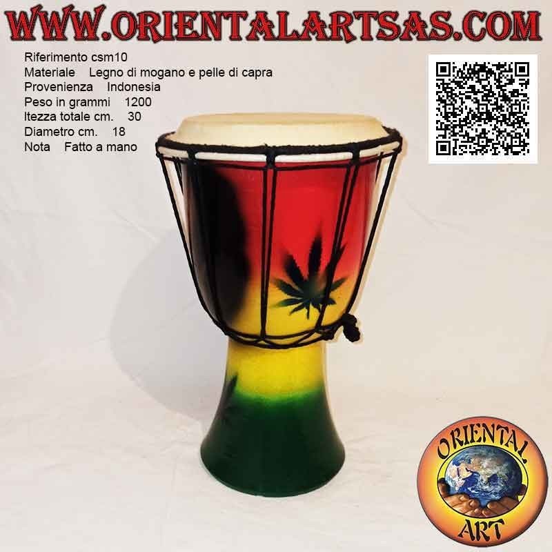 30 cm djembé bongo "Jamaica decoration", hand painted, in mahogany wood and goat skin (1)