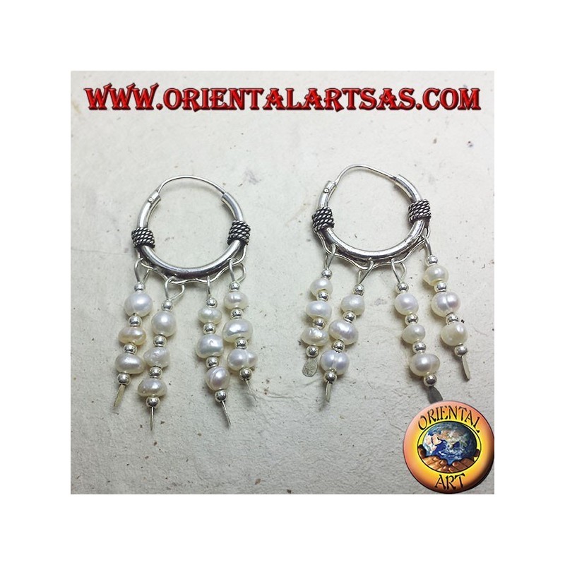 silver hoop earrings with freshwater pearls