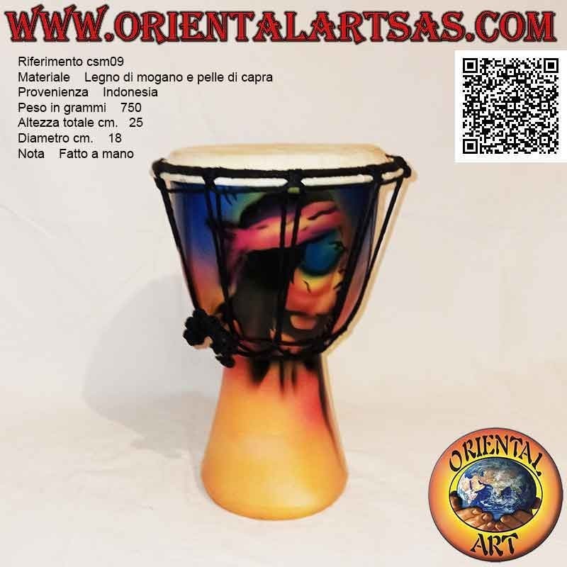 Bongo djembé "Decoración Jamaica" de 25 cm, pintado a mano, en madera de caoba y piel de cabra (8)