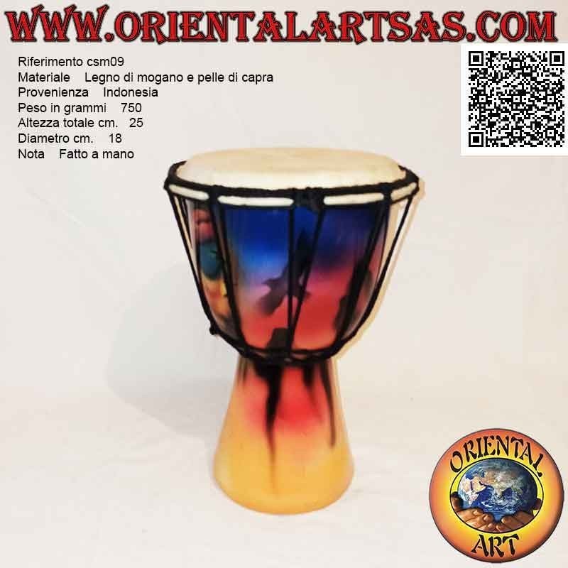Bongo djembé "decorazione Jamaica" da 25 cm, dipinto a mano, in legno di mogano e pelle di capra (8)