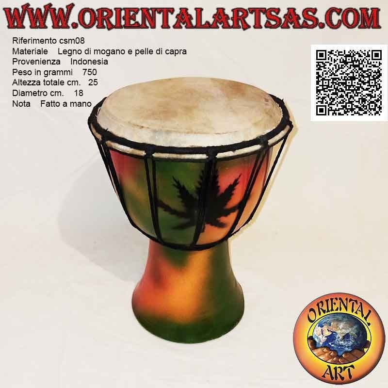 Bongo djembé "Jamaica decoration" of 25 cm, hand painted, in mahogany wood and goatskin (7)