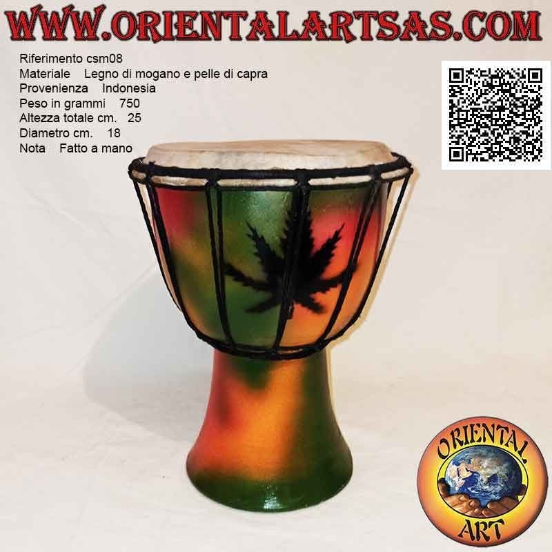 Bongo djembé "decorazione Jamaica" da 25 cm, dipinto a mano, in legno di mogano e pelle di capra (7)