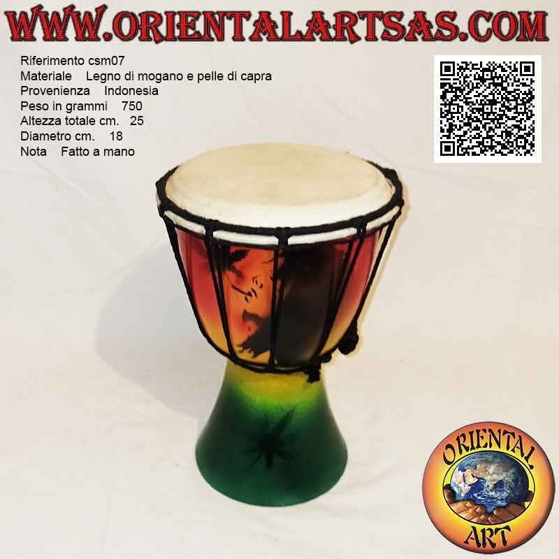 Djembé bongo "décor Jamaïque" de 25 cm, peint à la main, en bois d'acajou et cuir de chèvre (6)
