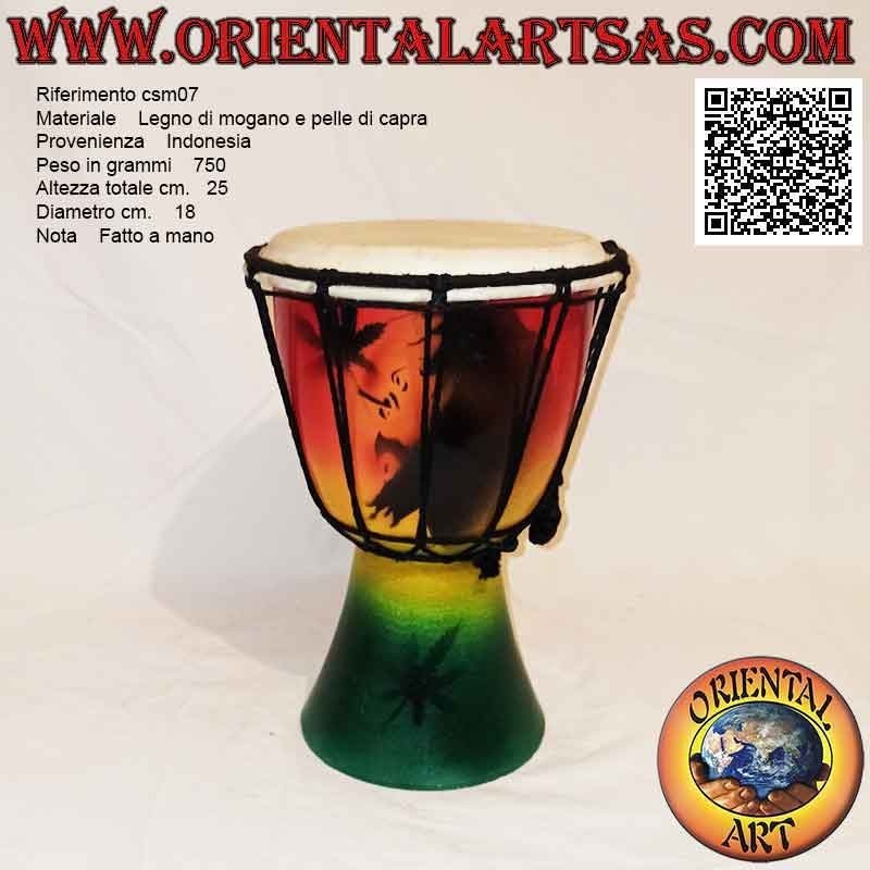Bongo djembé "Decoración Jamaica" de 25 cm, pintado a mano, en madera de caoba y piel de cabra (6)