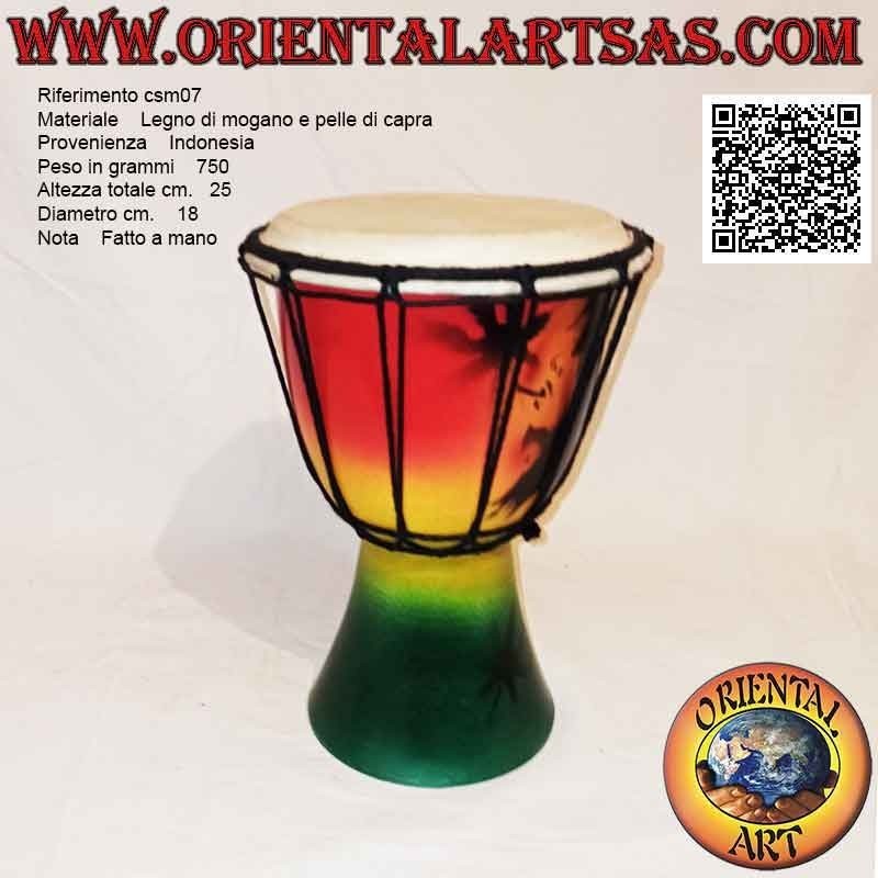 Bongo djembé "Decoración Jamaica" de 25 cm, pintado a mano, en madera de caoba y piel de cabra (6)