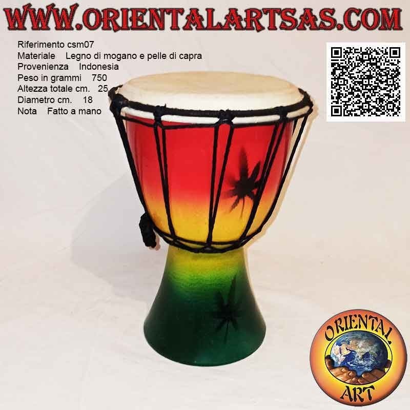 Bongo djembé "Decoración Jamaica" de 25 cm, pintado a mano, en madera de caoba y piel de cabra (6)