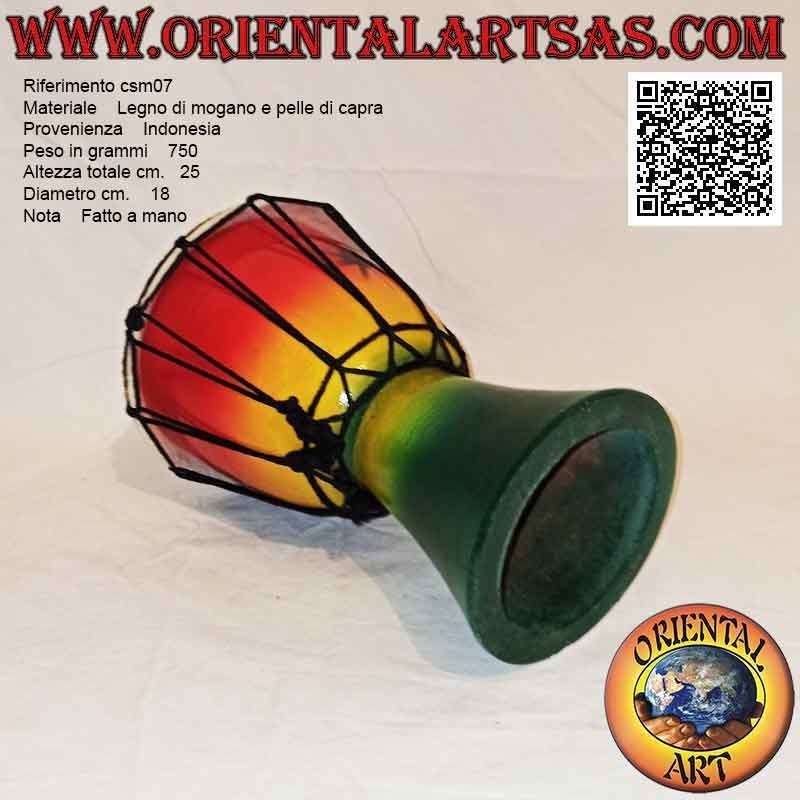 Bongo djembé "decorazione Jamaica" da 25 cm, dipinto a mano, in legno di mogano e pelle di capra (6)