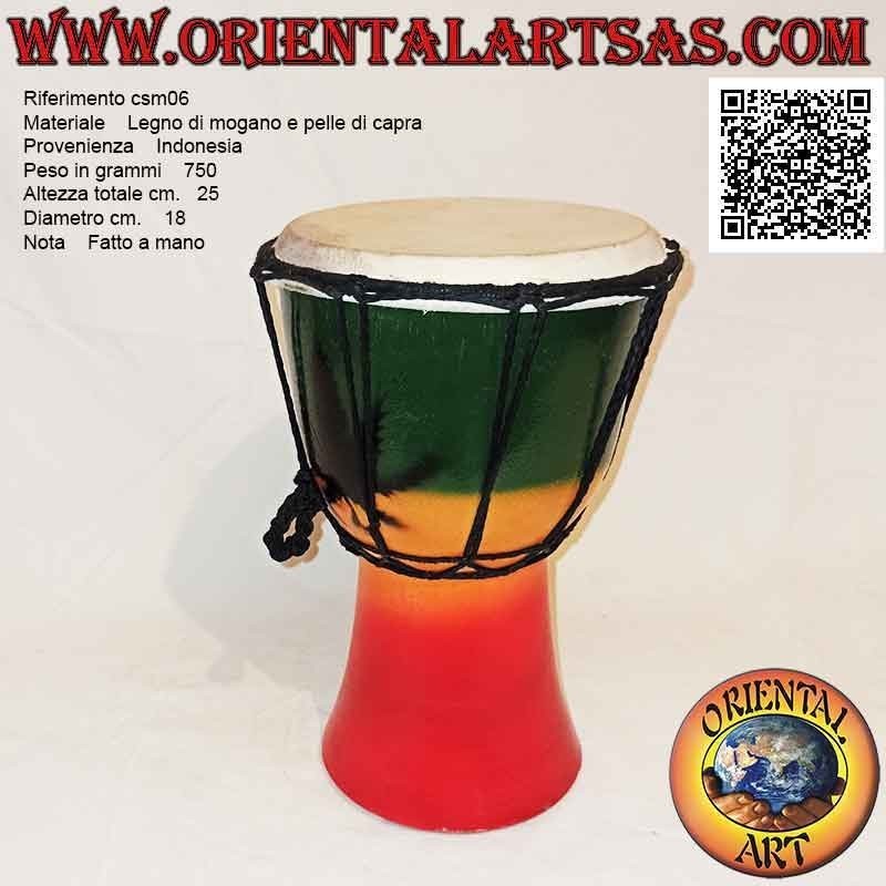 Bongo djembé "Decoración Jamaica" 25 cm, pintado a mano, en madera de caoba y piel de cabra (5)