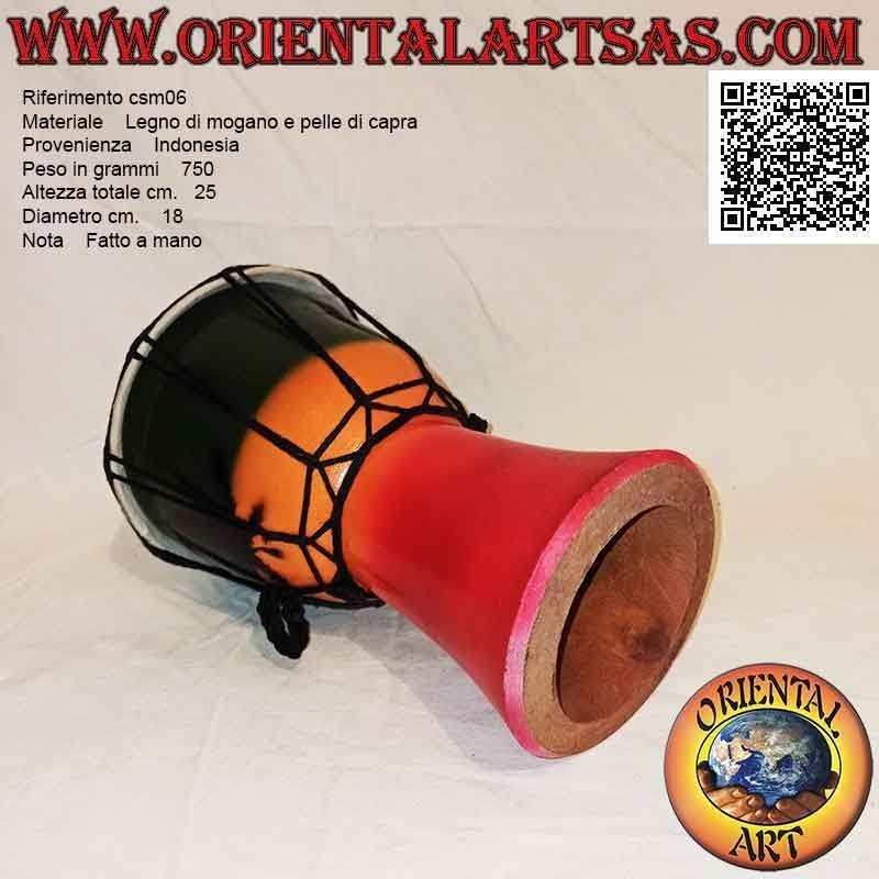 Bongo djembé "decorazione Jamaica" da 25 cm, dipinto a mano, in legno di mogano e pelle di capra (5)