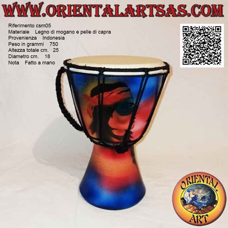 Bongo djembé "Decoración Jamaica" 25 cm, pintado a mano, en madera de caoba y piel de cabra (4)