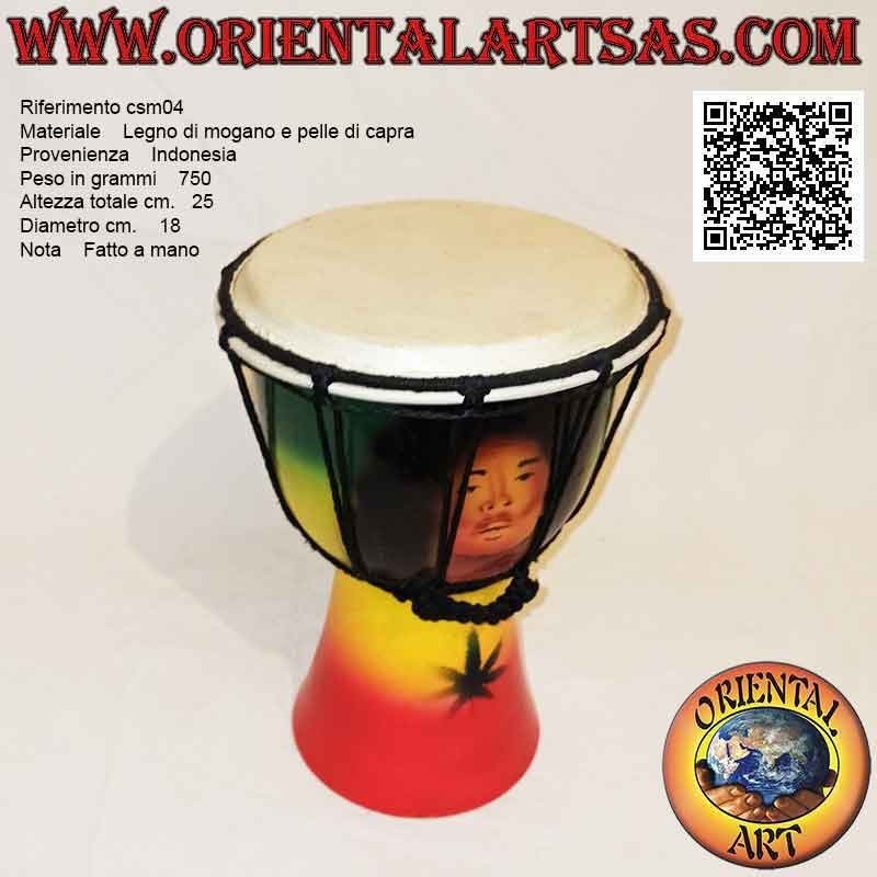 Bongo Djembé "Jamaika Dekoration" von 25 cm, handbemalt, aus Mahagoniholz ​​und Ziegenleder (3)