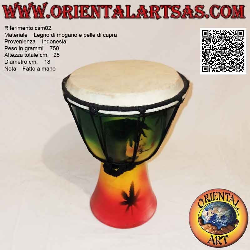 Bongo djembé "decorazione Jamaica" da 25 cm, dipinto a mano, in legno di mogano e pelle di capra (2)