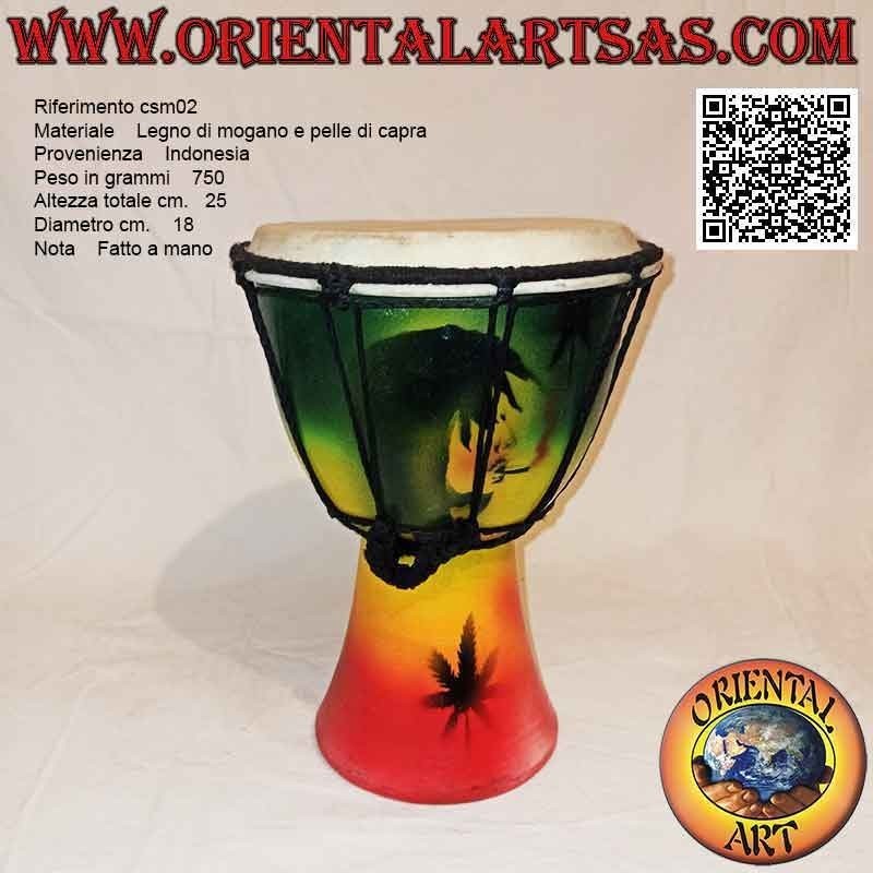 Bongo djembé "decorazione Jamaica" da 25 cm, dipinto a mano, in legno di mogano e pelle di capra (2)