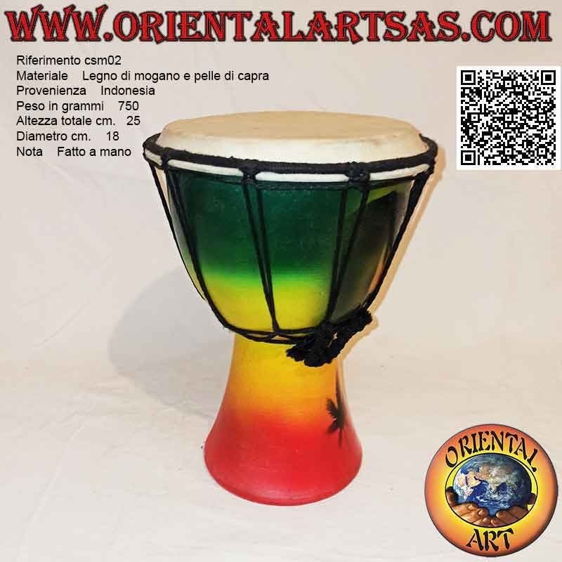 Bongo djembé "Jamaica decoration" of 25 cm, hand painted, in mahogany wood and goatskin (2)
