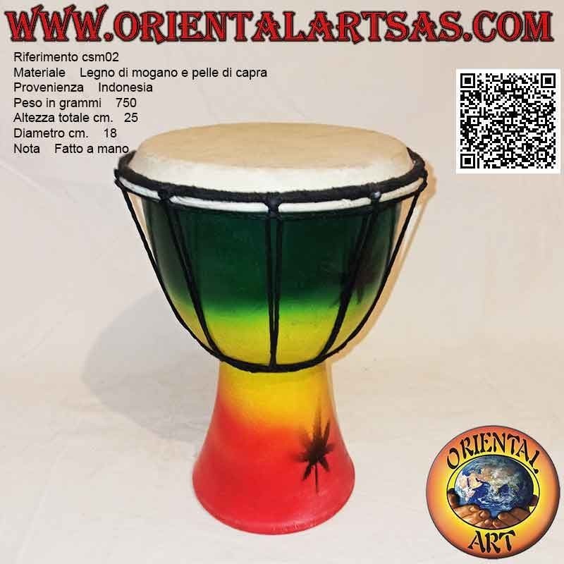 Bongo djembé "Jamaica decoration" of 25 cm, hand painted, in mahogany wood and goatskin (2)