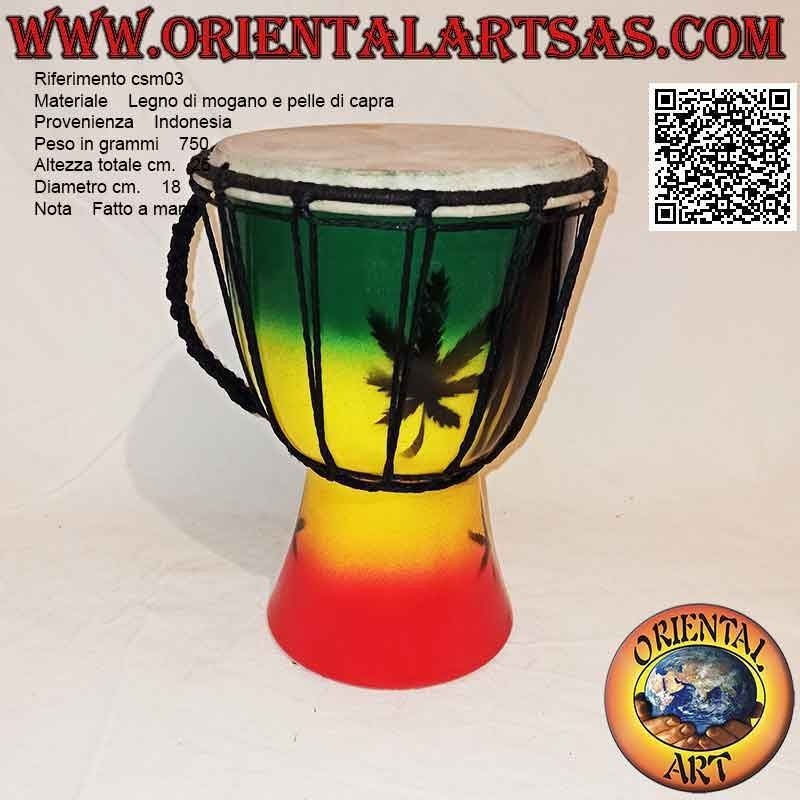 Djembé bongo "décor Jamaïque" de 25 cm, peint à la main, en bois d'acajou et cuir de chèvre (1)