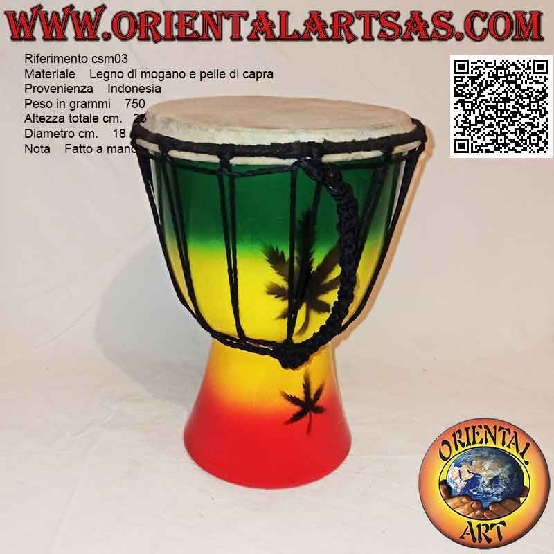 Djembé bongo "décor Jamaïque" de 25 cm, peint à la main, en bois d'acajou et cuir de chèvre (1)