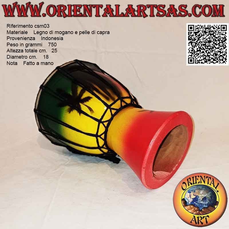 Bongo Djembé "Jamaika Dekoration" von 25 cm, handbemalt, aus Mahagoniholz ​​und Ziegenleder (1)