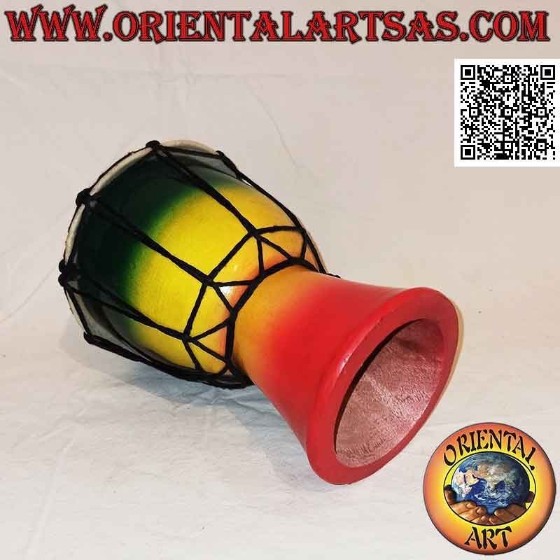 Bongo djembé "decorazione Jamaica" da 20 cm, dipinto a mano, in legno di mogano e pelle di capra