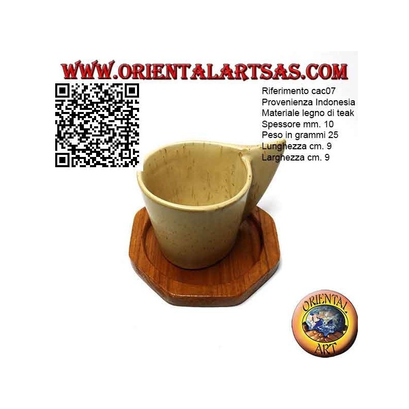 Posavasos octogonal en madera de teca con borde elevado de 9 cm