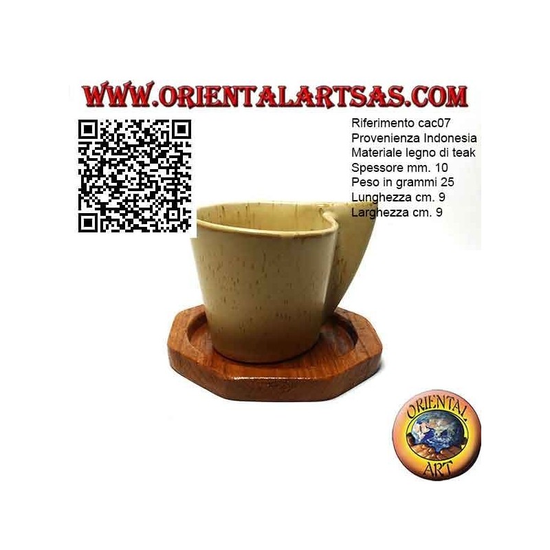 Posavasos octogonal en madera de teca con borde elevado de 9 cm