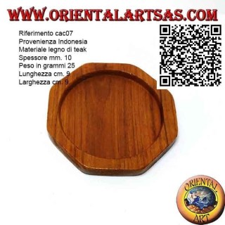 Octagonal coaster in teak wood with 9 cm raised edge