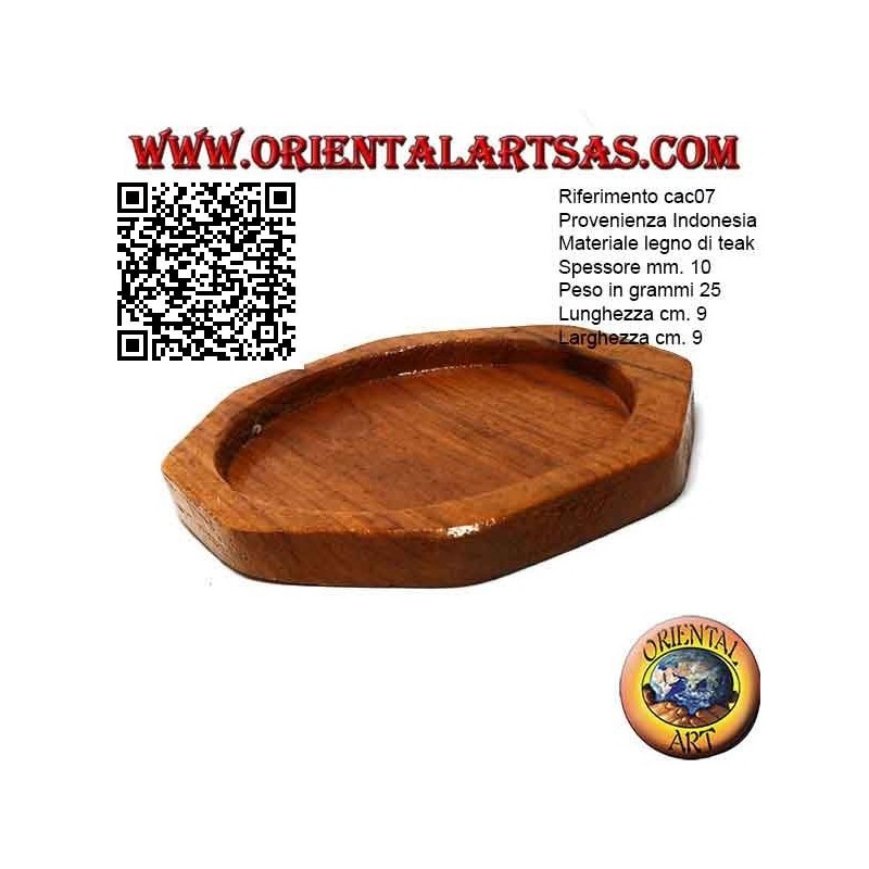 Posavasos octogonal en madera de teca con borde elevado de 9 cm
