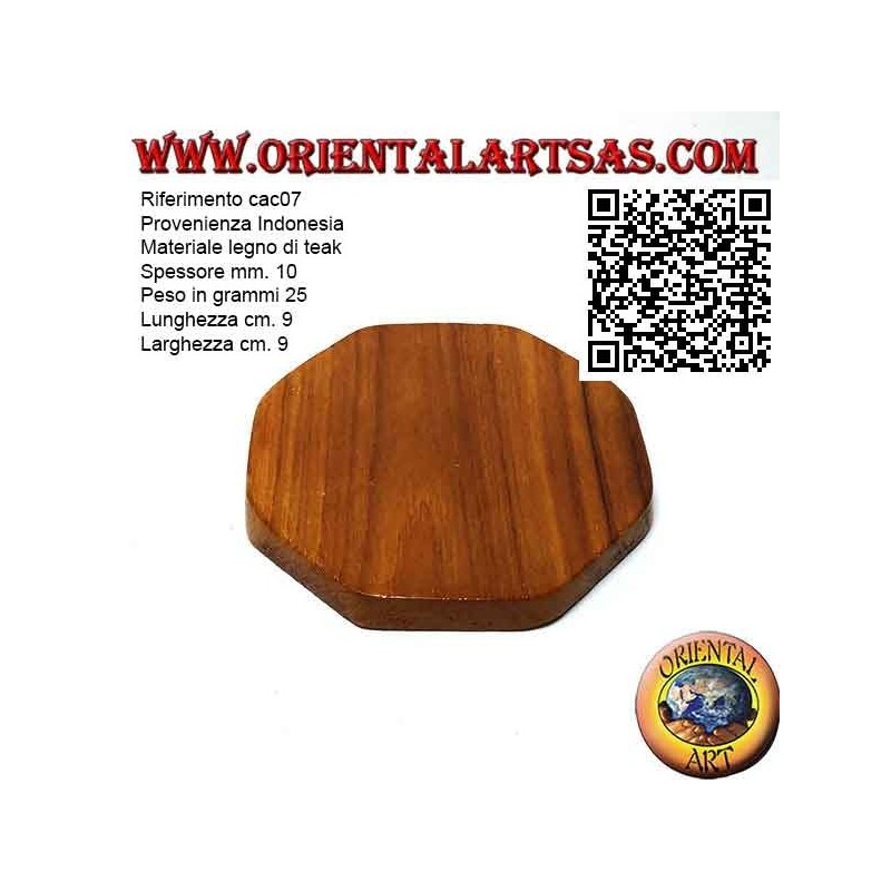 Octagonal coaster in teak wood with 9 cm raised edge