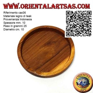 Posavasos redondo en madera de teca con borde elevado de 9 cm