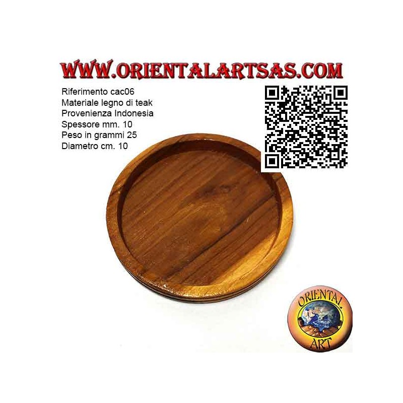 Posavasos redondo en madera de teca con borde elevado de 9 cm