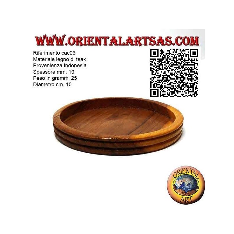 Posavasos redondo en madera de teca con borde elevado de 9 cm
