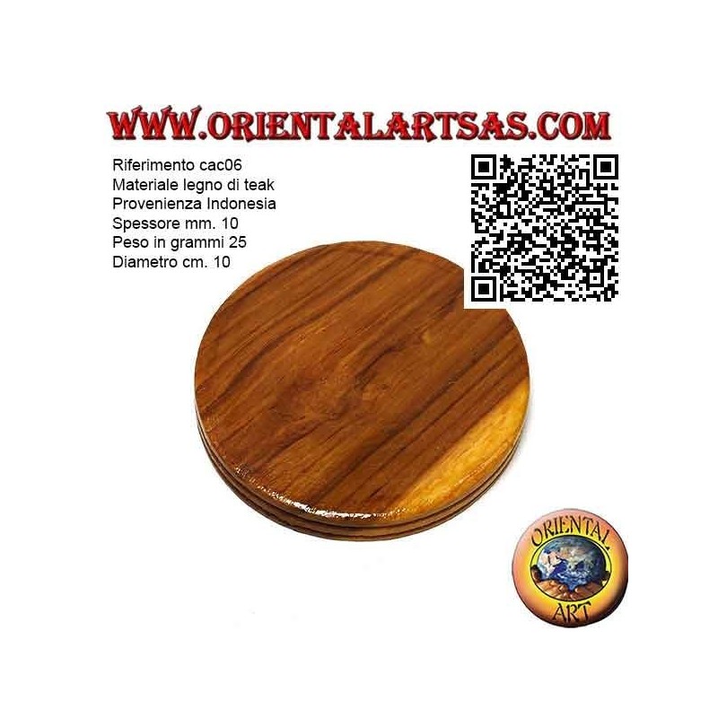 Round coaster in teak wood with 9 cm raised edge