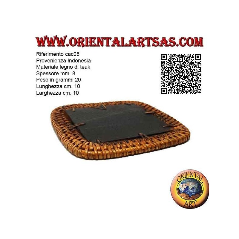 Square wicker coaster and 10cm teak wood center (dark)