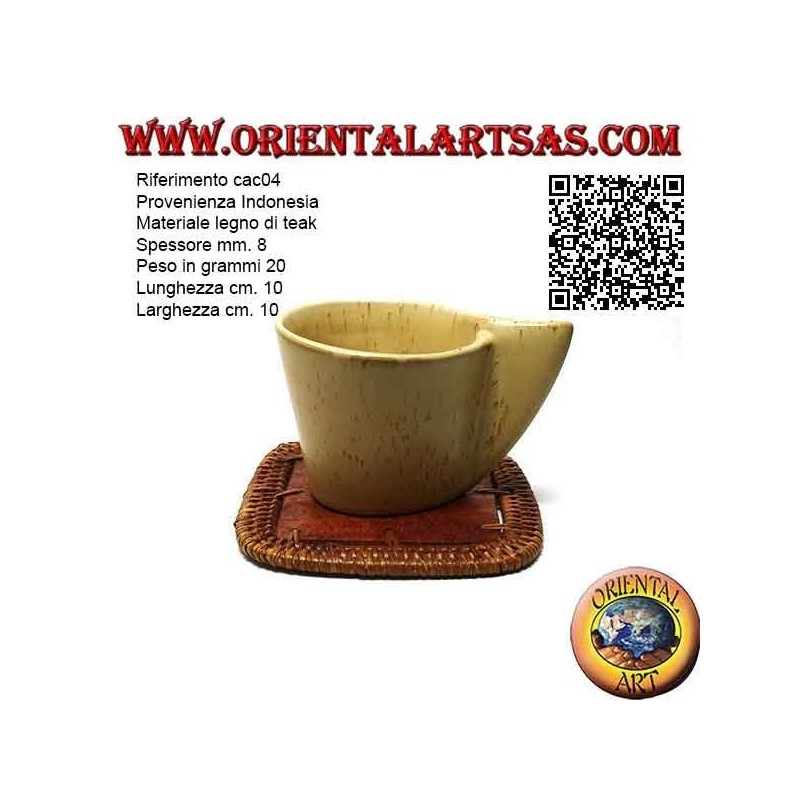 Posavasos cuadrado en ratán y centro de madera de teca de 10 cm (transparente)