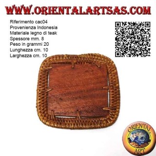 Posavasos cuadrado en ratán y centro de madera de teca de 10 cm (transparente)